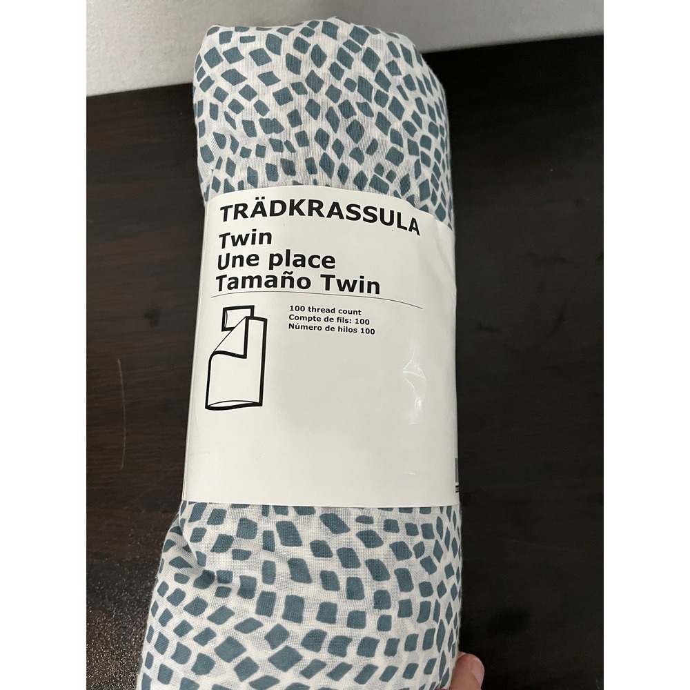 IKEA TRÄDKRASSULA Twin Duvet Cover and Pillowcase Set Blue White Geometric‎ NEW